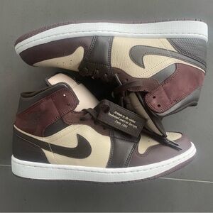 Nike Air Jordan 1 Mid Brown and Beige Men's Shoes